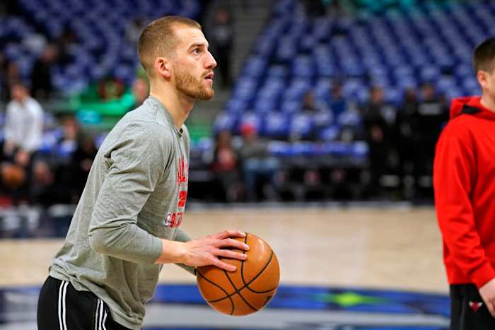 Chicago Bulls center Marko Simonovic (19) participates in shoot around before a game against the Minnesota Timberwolves at Target Center.